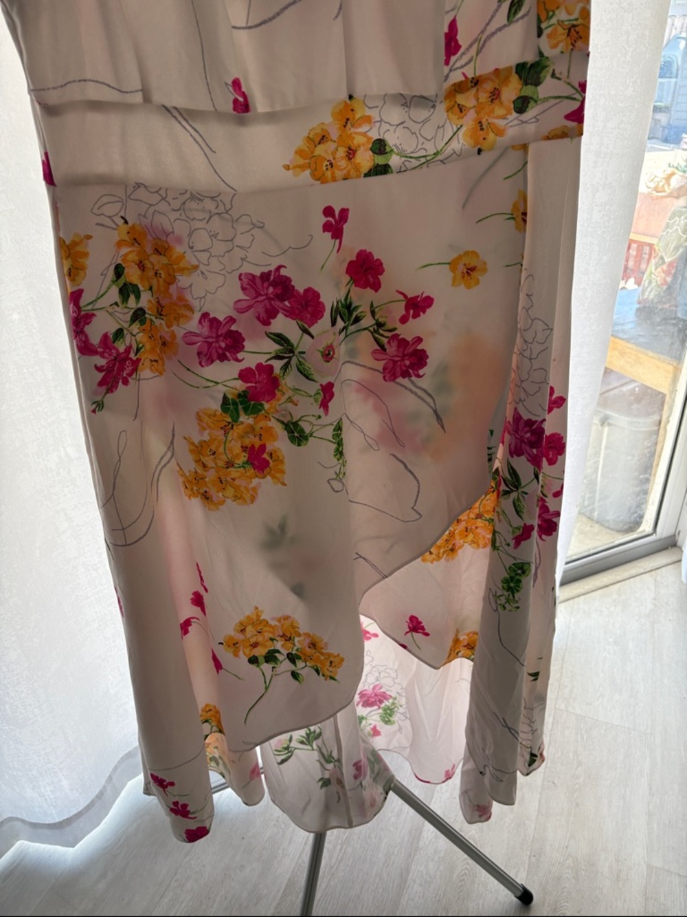 Maison Tara White Midi Dress with Pink & Yellow Floral Print - Picture 2 of 6